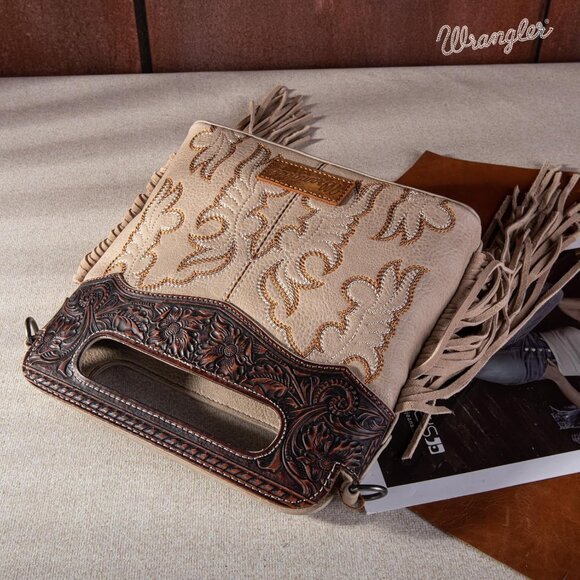 Western Fringe Crossbody Bag Vegan Leather Embroidered Boot Handbag - Picture 8 of 8